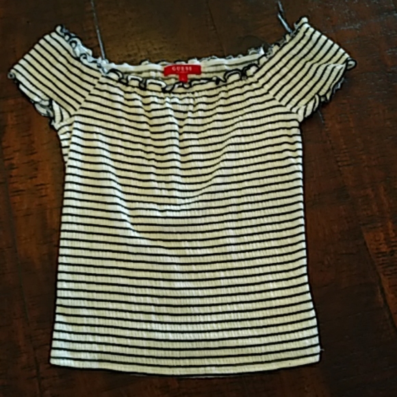 Guess white w black stripes stretchy crop top NWOT - Picture 4 of 4